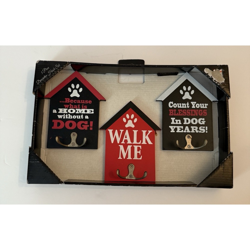 Dog House Wall Hooks Set of 3 – Decorative Pet Quotes – New in Box